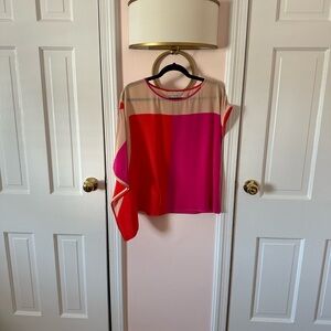 Trina Turk Pink and Red Color Block Blouse